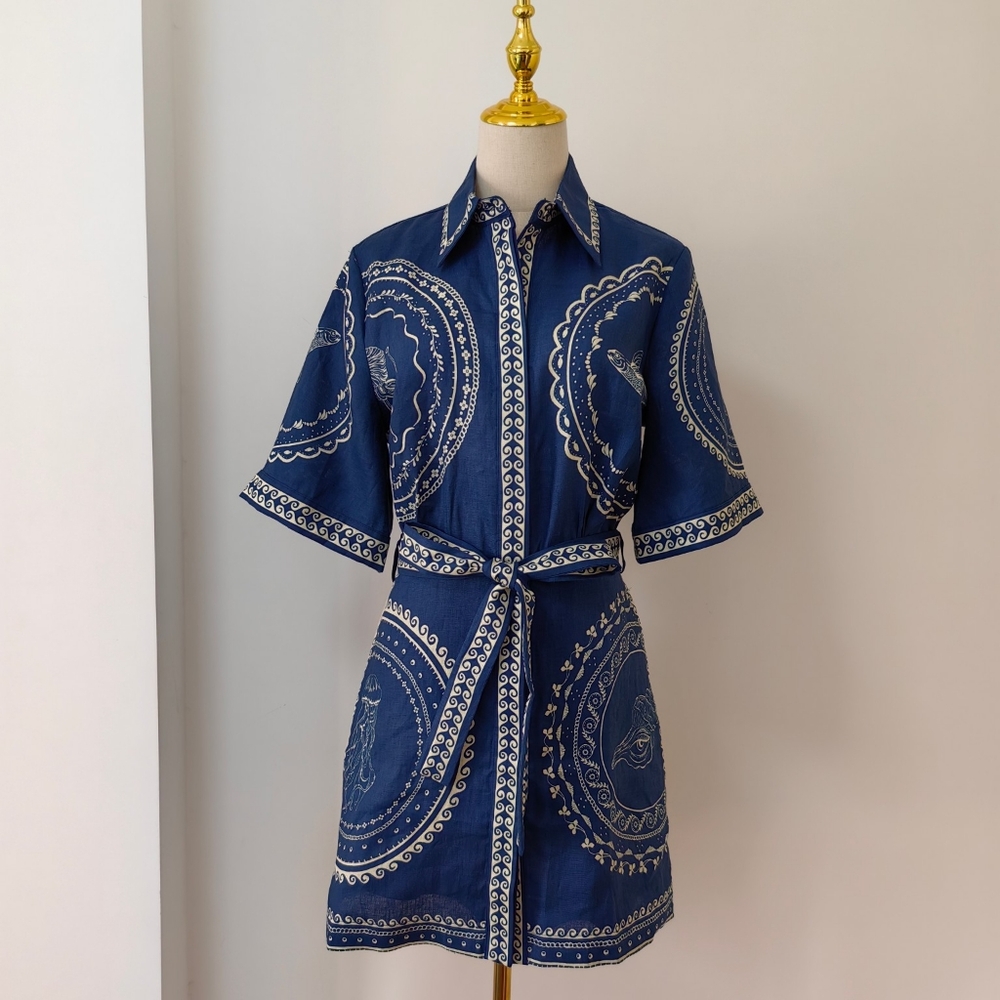 Alemais Oceane belted printed linen mini shirt dress - Picture 4 of 11
